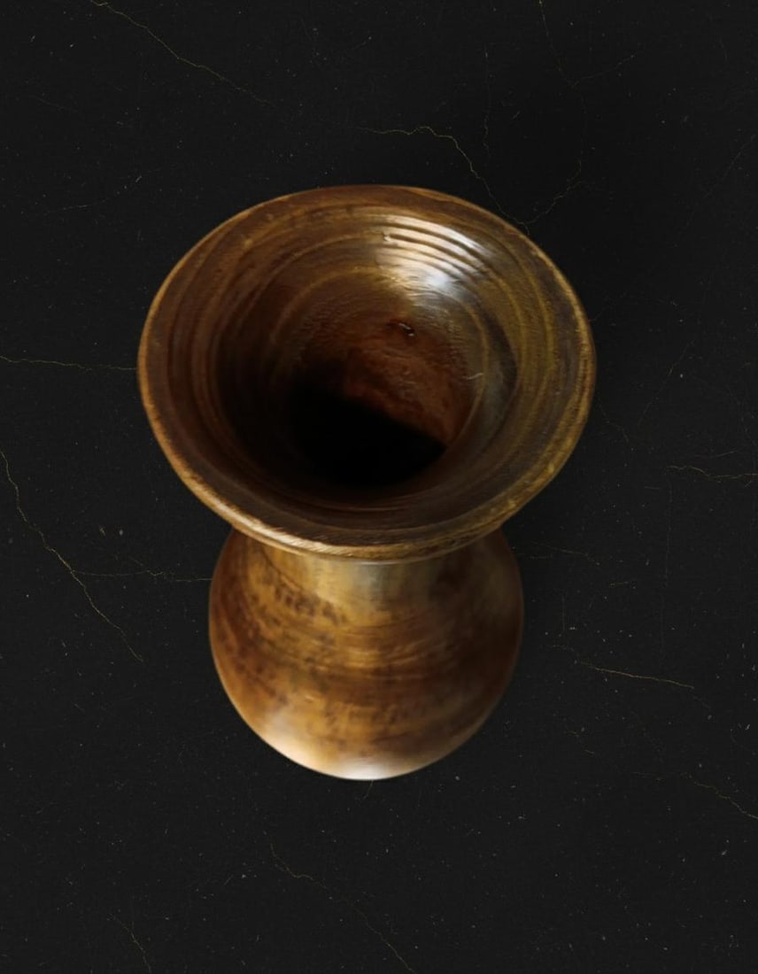 Hand Carved Vintage Wooden Vase 10" Tall Round Brown Decorative Art Piece - 2