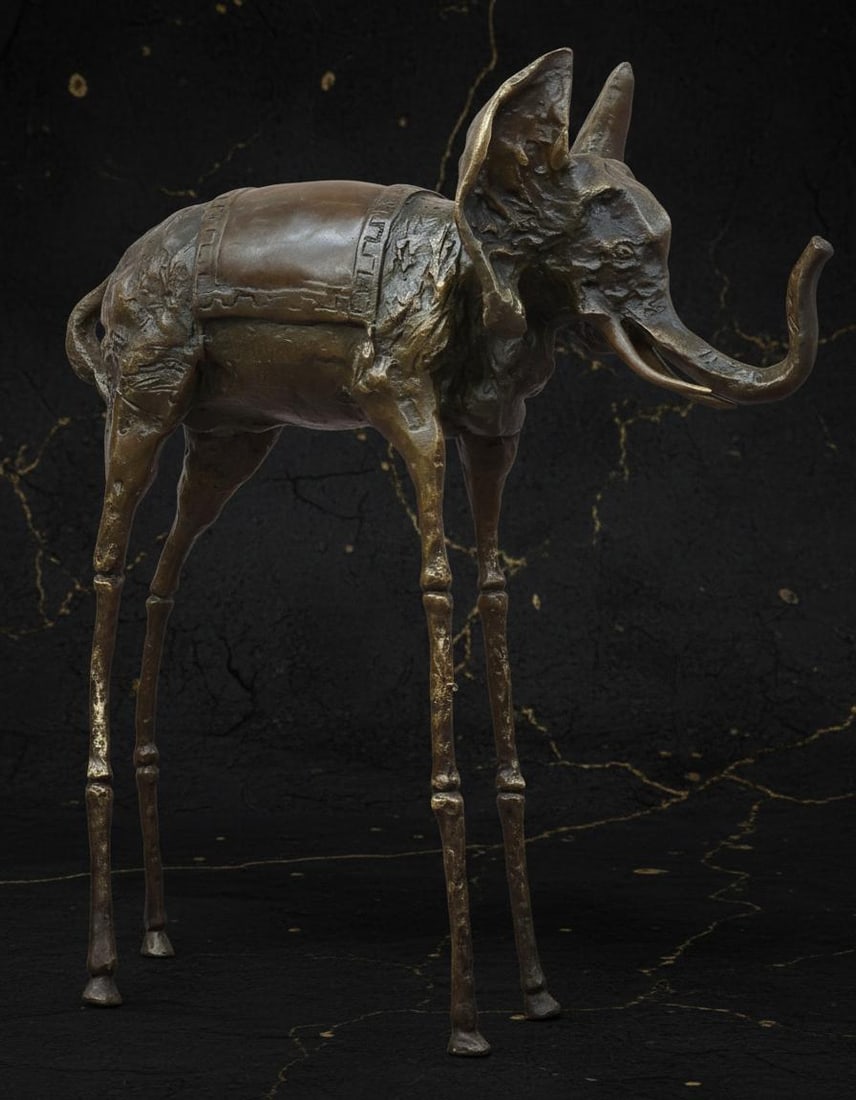 Signed Surrealist Space Elephant Bronze Sculpture after Salvador Dali, Art Deco Statue - 2