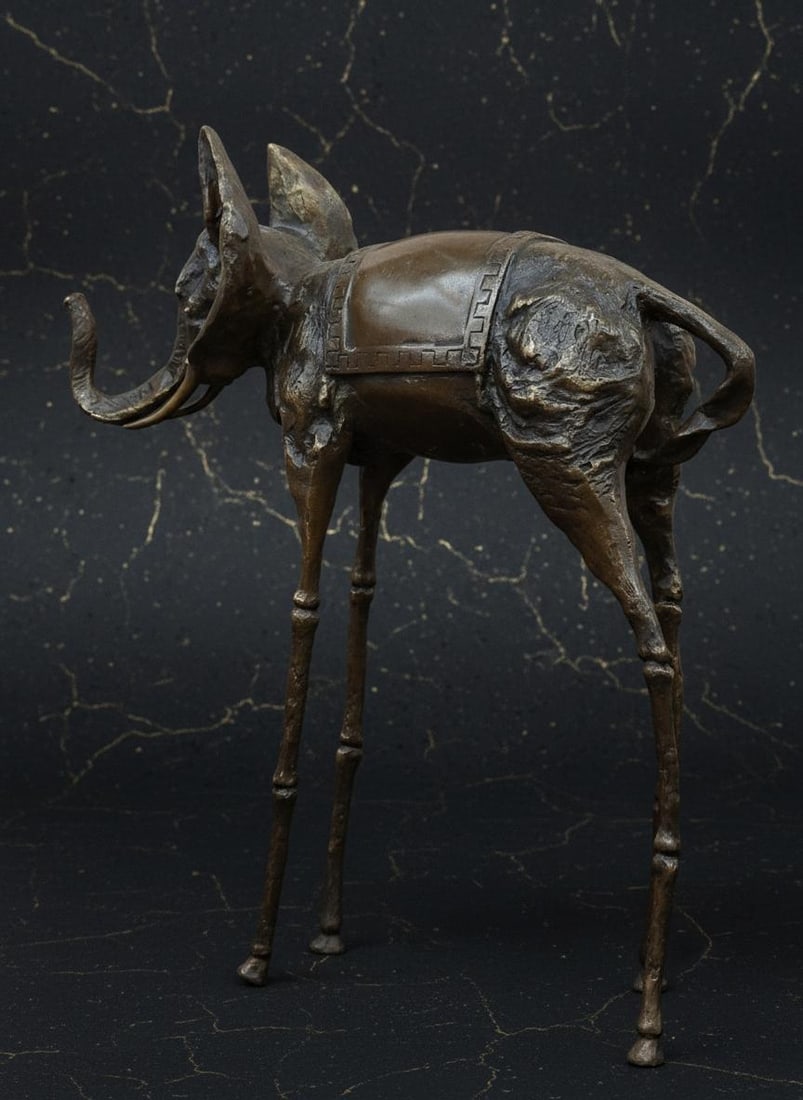 Signed Surrealist Space Elephant Bronze Sculpture after Salvador Dali, Art Deco Statue - 5