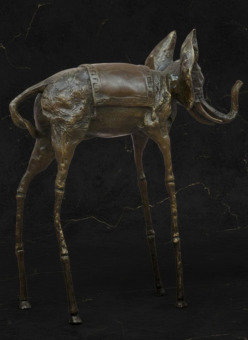 Signed Surrealist Space Elephant Bronze Sculpture after Salvador Dali, Art Deco Statue - 6