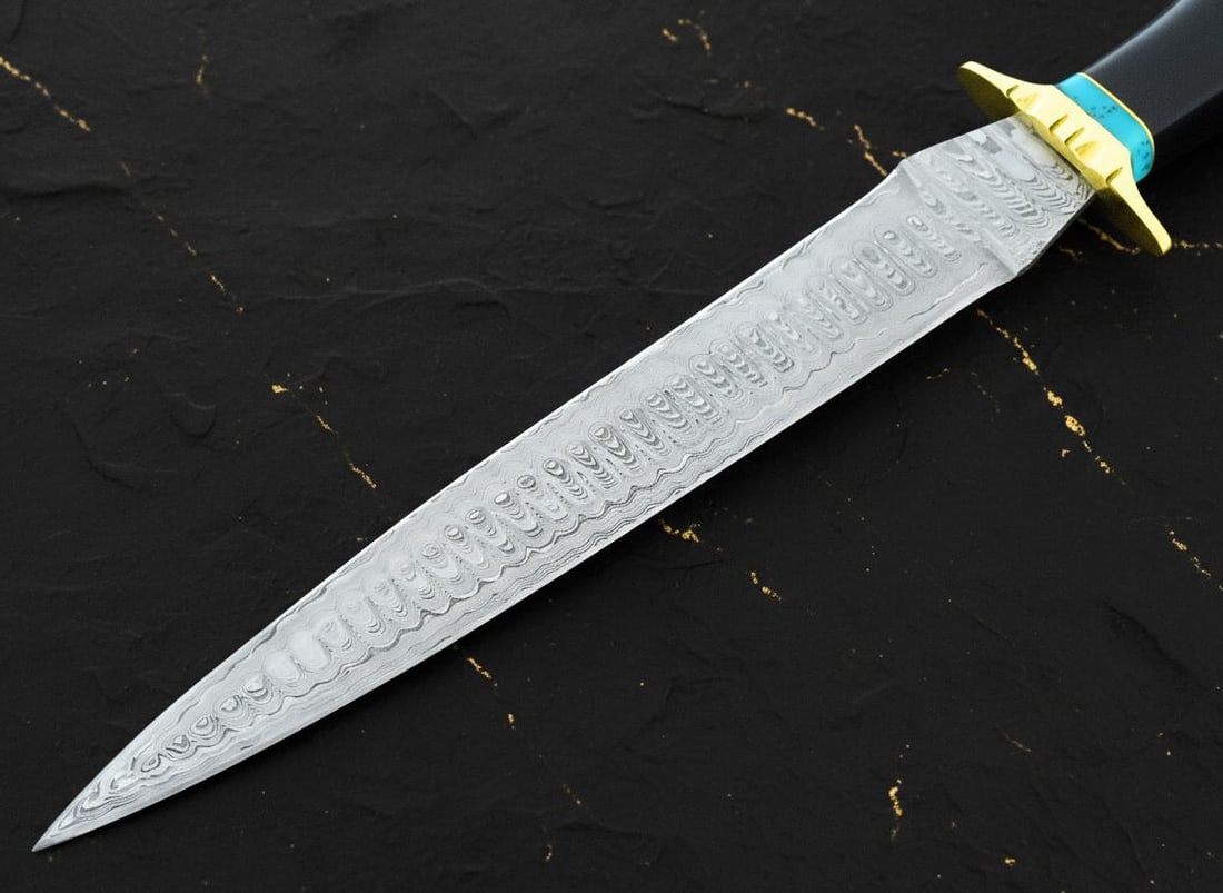 Forged Damascus Steel Bowie Hunting Dagger, 15 Inch Custom Knife with Resin Handle - 5