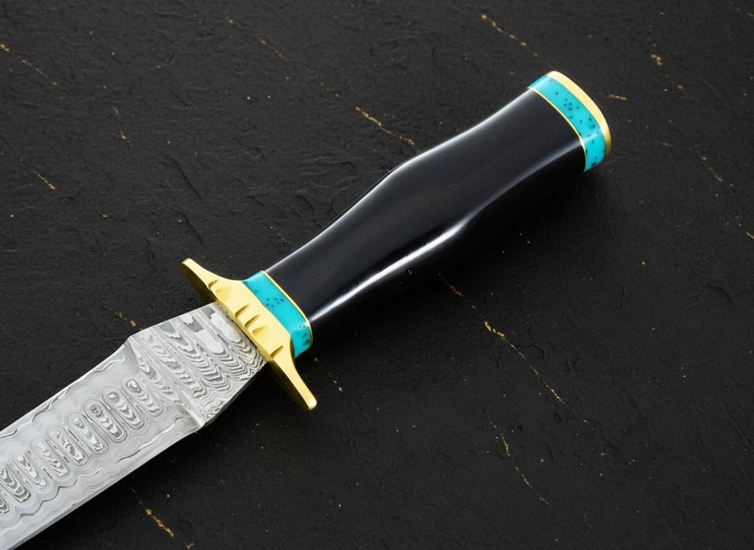 Forged Damascus Steel Bowie Hunting Dagger, 15 Inch Custom Knife with Resin Handle - 6