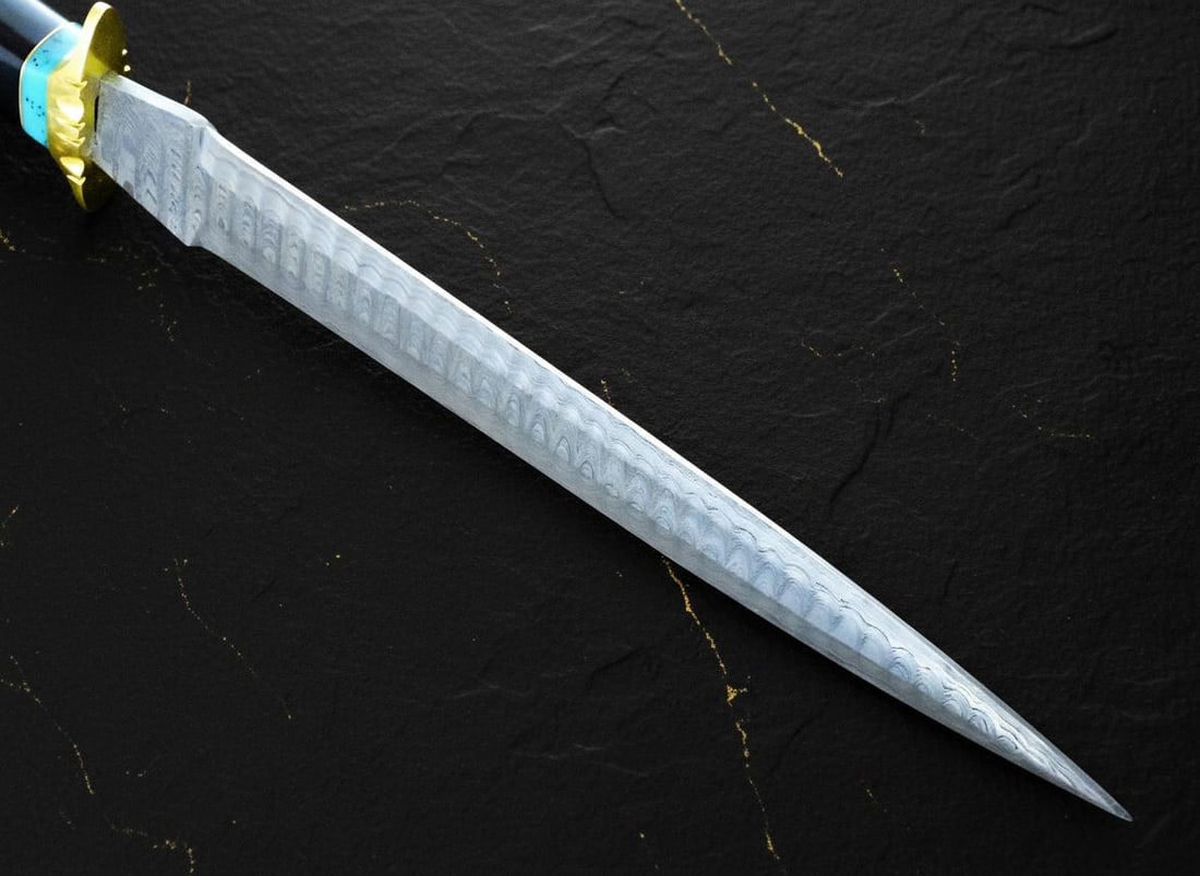 Forged Damascus Steel Bowie Hunting Dagger, 15 Inch Custom Knife with Resin Handle - 7