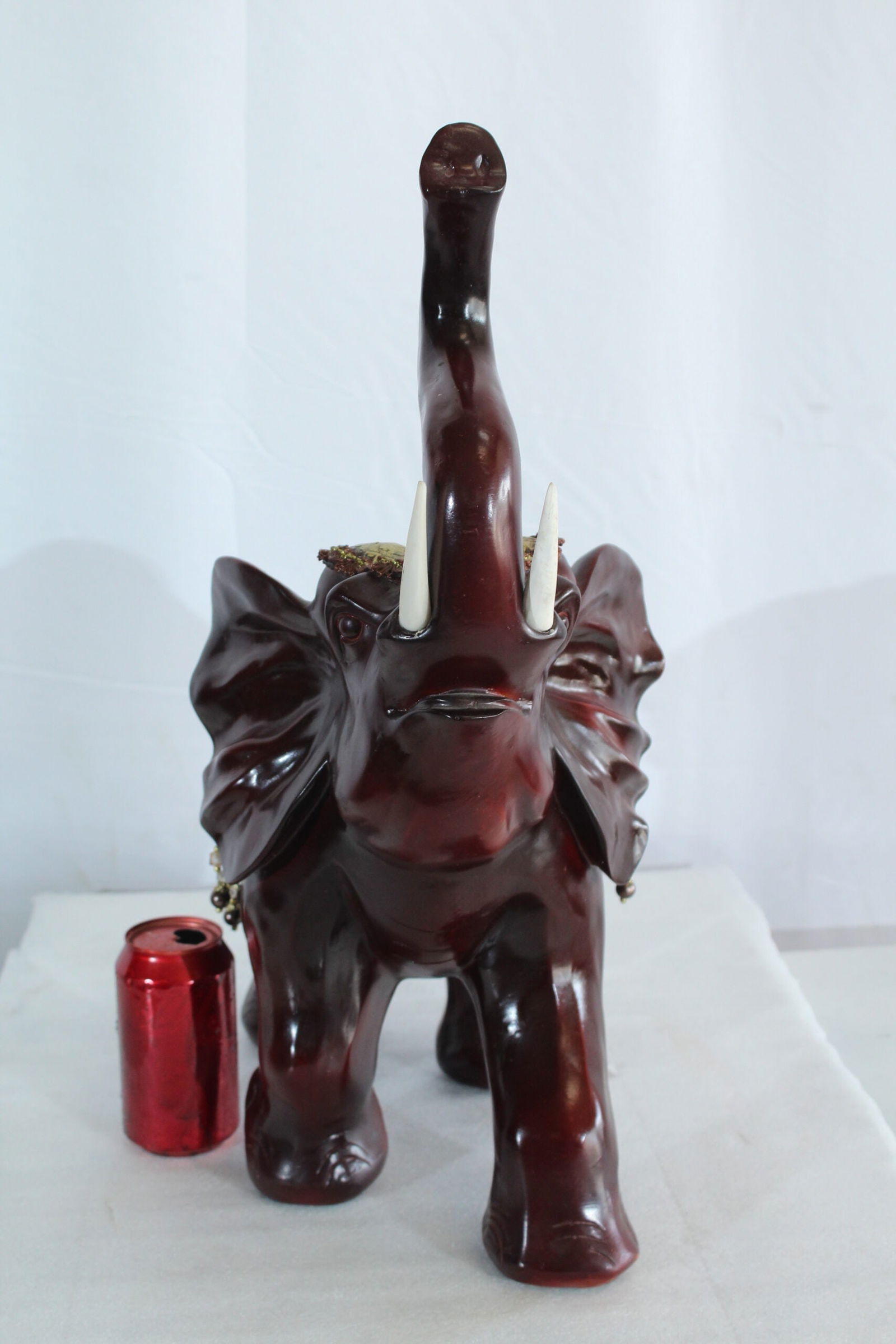 Resin Elephant Statue with Gold Saddle and Raised Trunk - Regal Lucky Elephant Home Decor - 19" x - 3