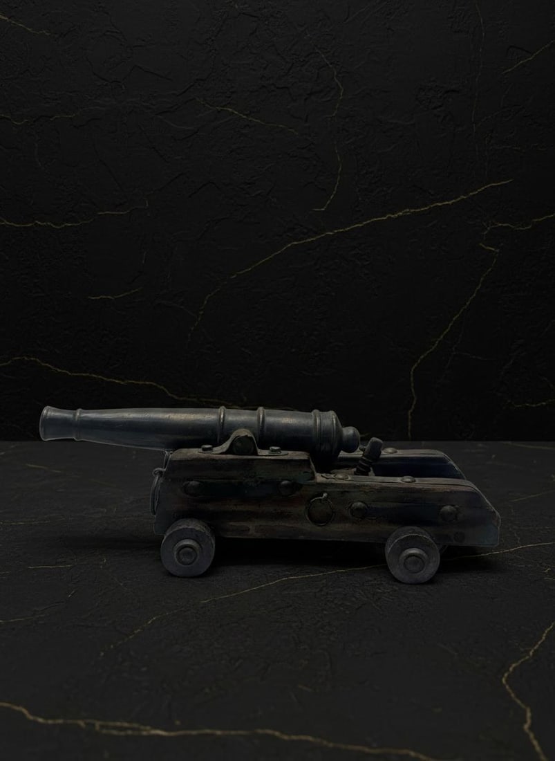 Vintage All Original Brass Cannon Model Decorative Piece Unknown Maker - 2