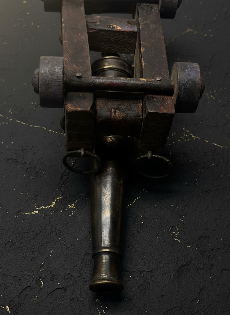 Vintage All Original Brass Cannon Model Decorative Piece Unknown Maker - 8