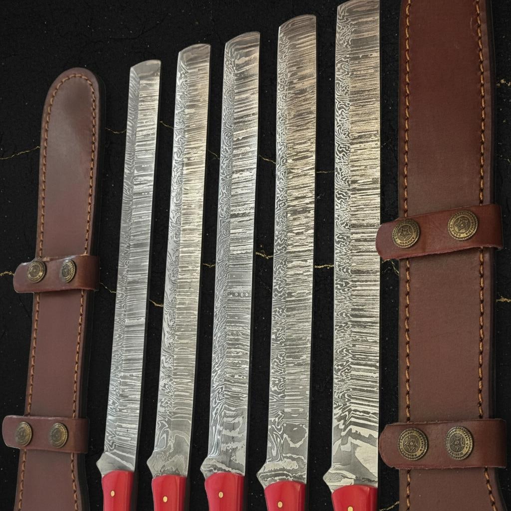 Set of 5 Hand Forged Damascus Steel Brisket Knives 10" Blade Rainbow Resin Handle - 4