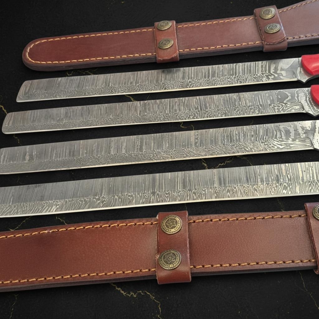Set of 5 Hand Forged Damascus Steel Brisket Knives 10" Blade Rainbow Resin Handle - 6