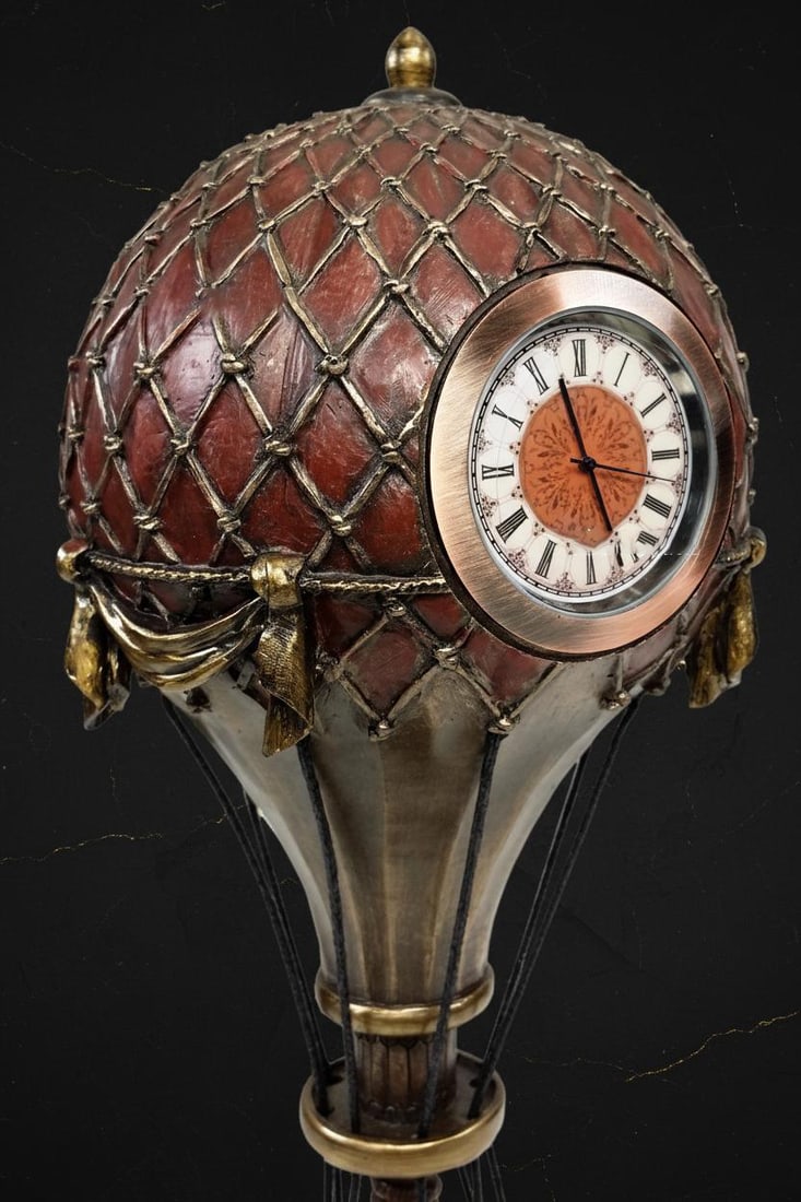 Steampunk Hot Air Balloon Statue with Wind Up Table Clock 12" Bronze Finish Decor (1 of 4)