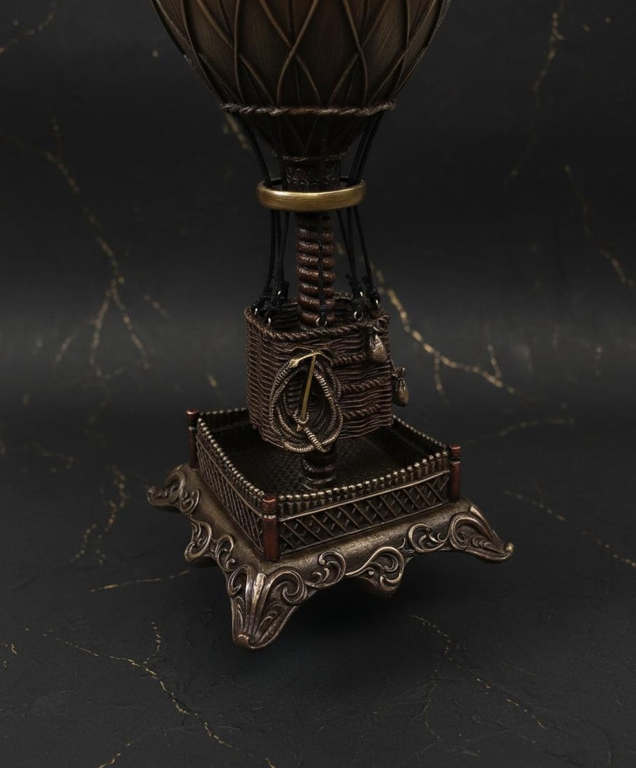 Steampunk Hot Air Balloon Statue with Wind Up Table Clock 12" Bronze Finish Decor - 3
