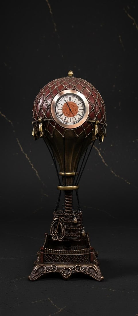 Steampunk Hot Air Balloon Statue with Wind Up Table Clock 12" Bronze Finish Decor - 4