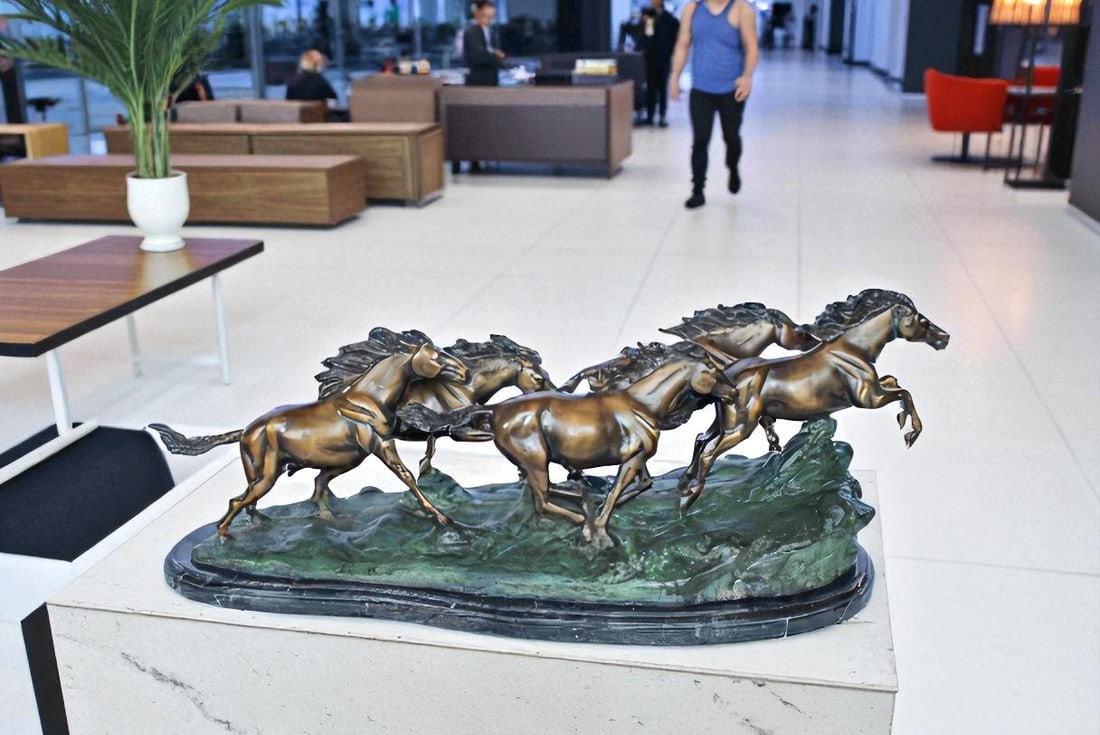 Running Horses Bronze Statue on Marble Base 47" x 20" x 17"H - 3