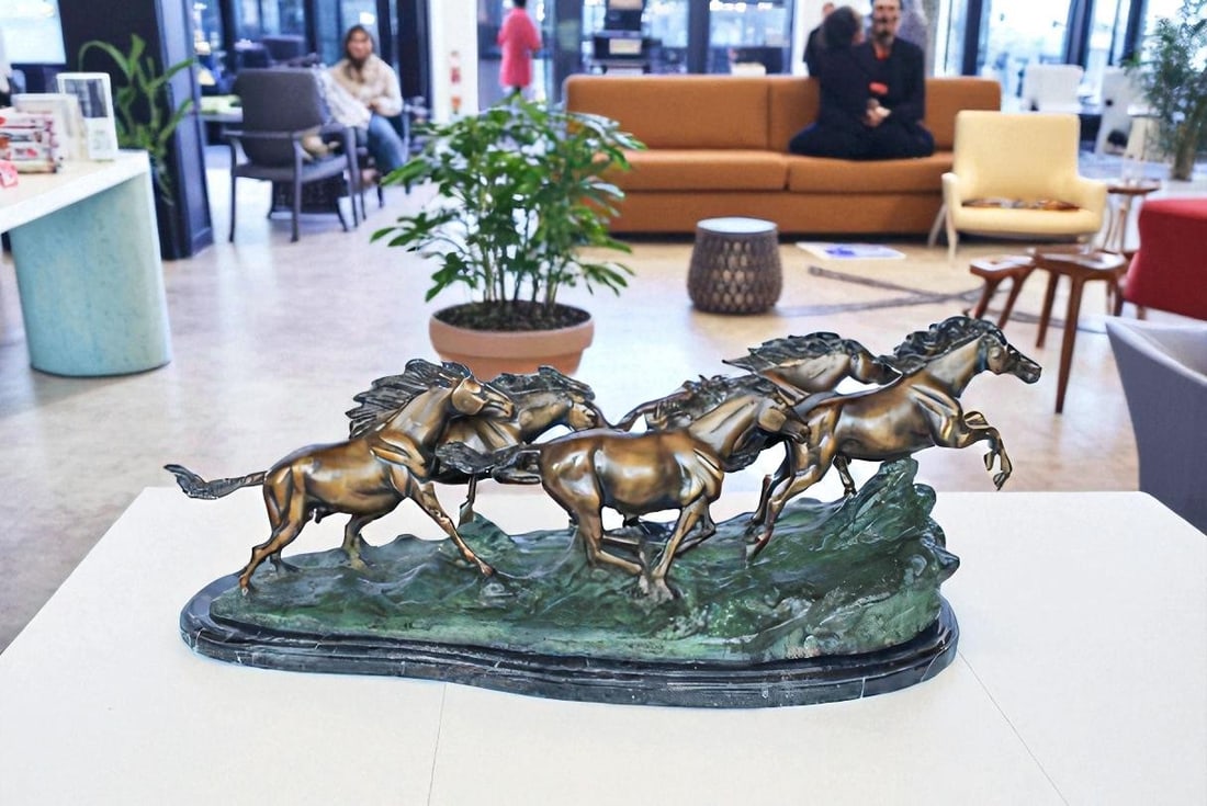 Running Horses Bronze Statue on Marble Base 47" x 20" x 17"H - 5