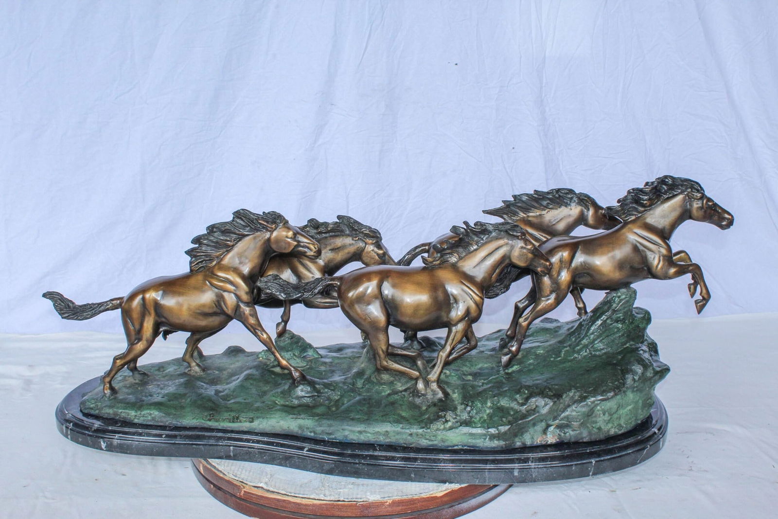 Running Horses Bronze Statue on Marble Base 47" x 20" x 17"H - 6