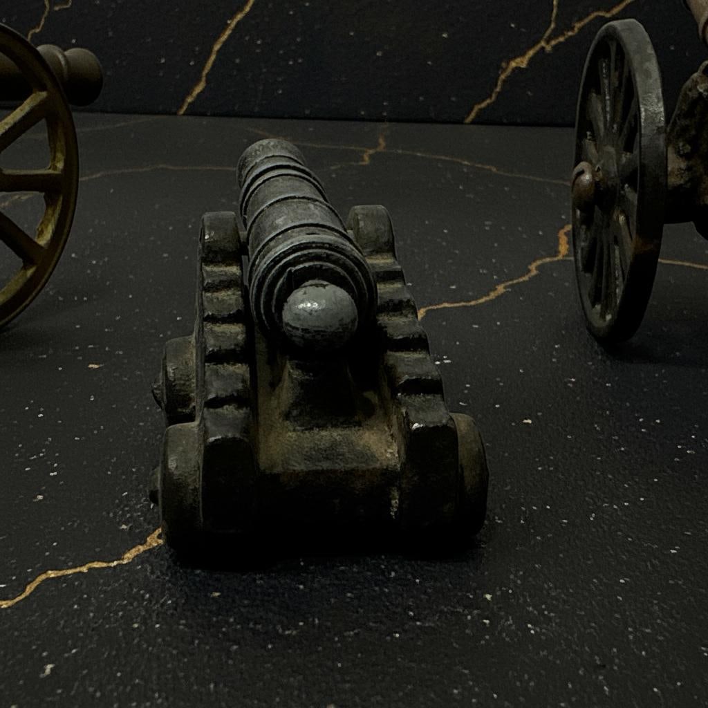 Antique Military Field Artillery Cannon, Lot Of 3, Vintage Solid Brass Replica - 13