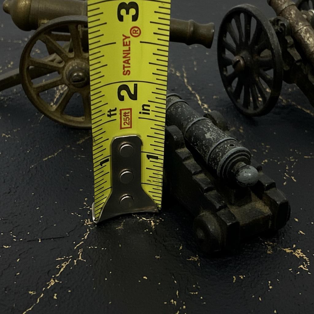 Antique Military Field Artillery Cannon, Lot Of 3, Vintage Solid Brass Replica - 15
