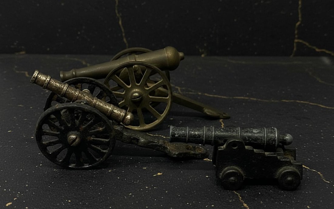 Antique Military Field Artillery Cannon, Lot Of 3, Vintage Solid Brass Replica (1 of 20)