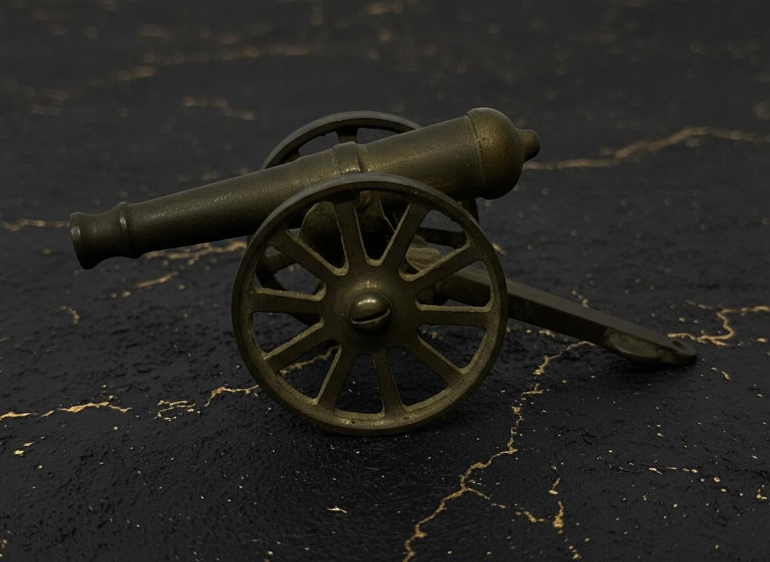 Antique Military Field Artillery Cannon, Lot Of 3, Vintage Solid Brass Replica - 2