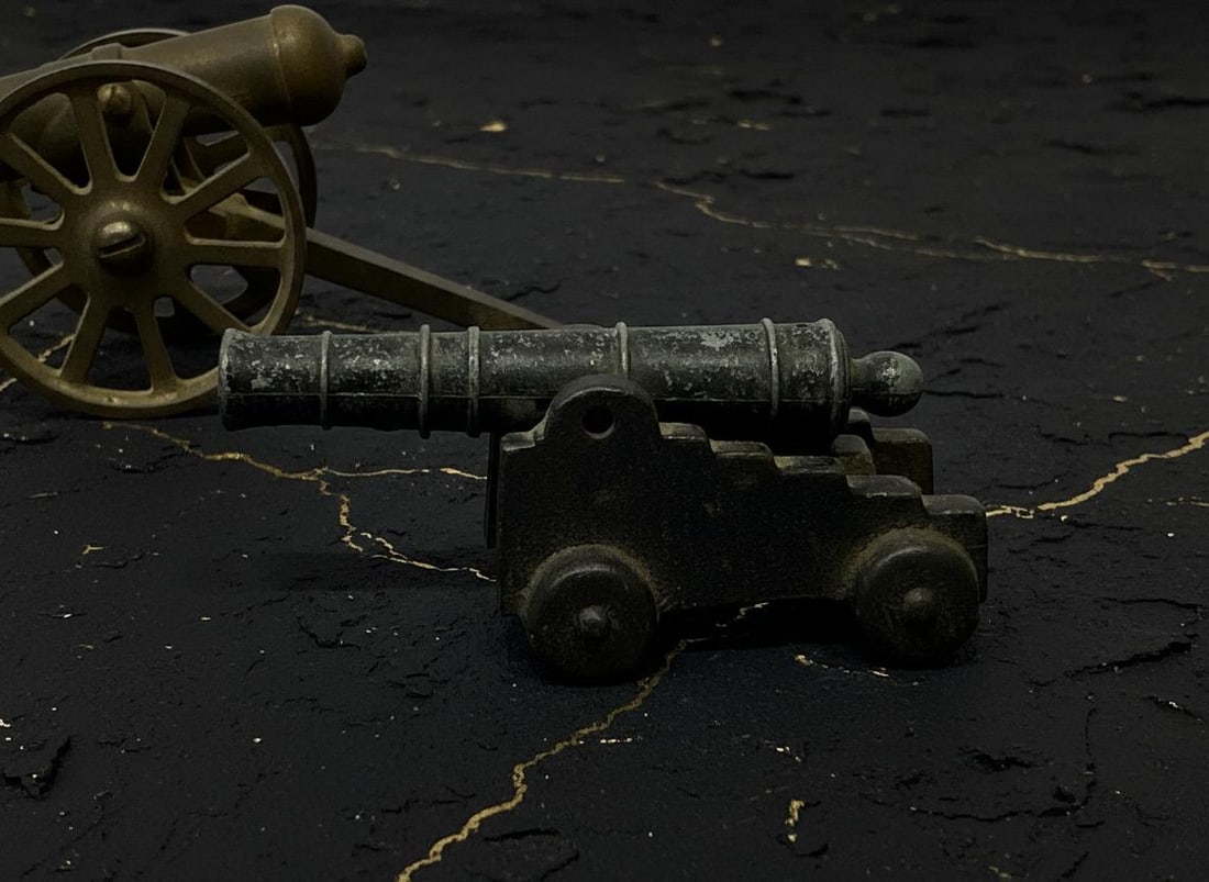 Antique Military Field Artillery Cannon, Lot Of 3, Vintage Solid Brass Replica - 3