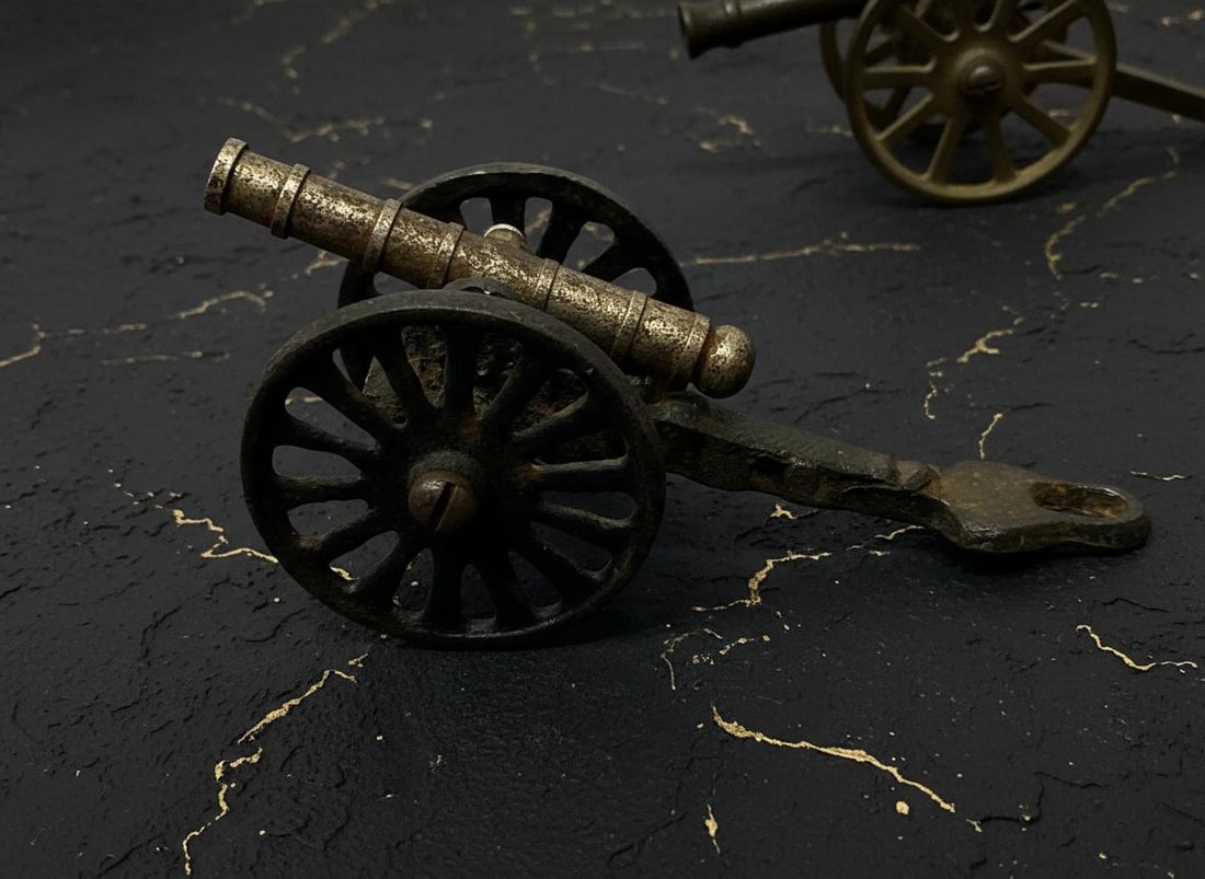 Antique Military Field Artillery Cannon, Lot Of 3, Vintage Solid Brass Replica - 4