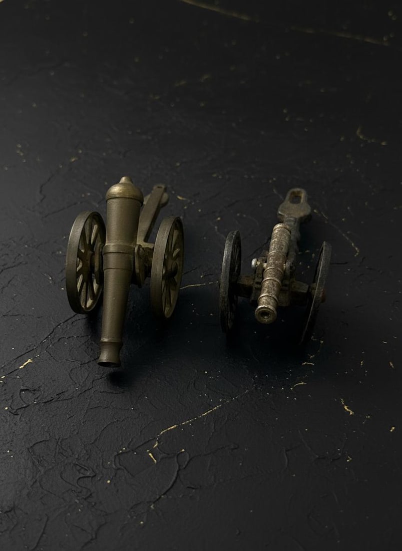 Antique Military Field Artillery Cannon, Lot Of 3, Vintage Solid Brass Replica - 7