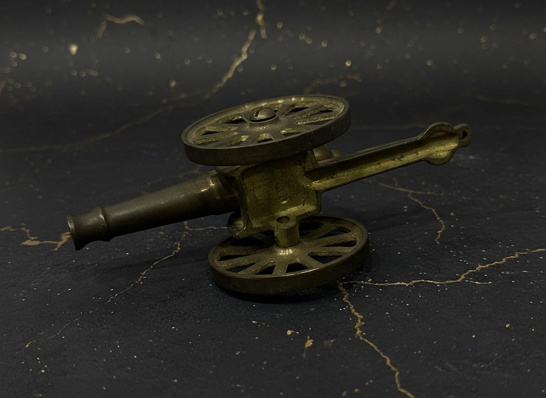 Antique Military Field Artillery Cannon, Lot Of 3, Vintage Solid Brass Replica - 8