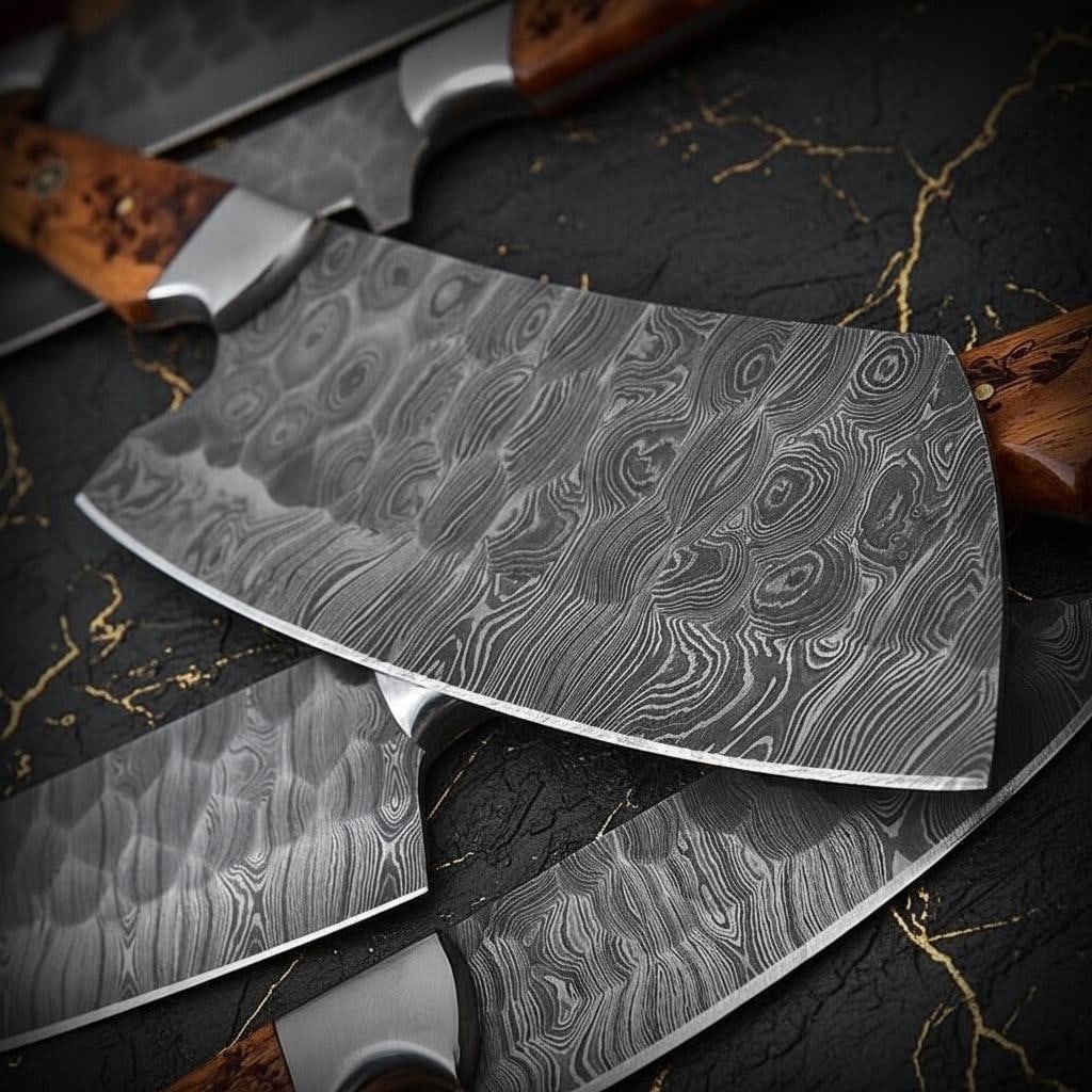 Hand Forged 5pc Kitchen Knife Set Twist Pattern Damascus Steel with Wood Handles - 4