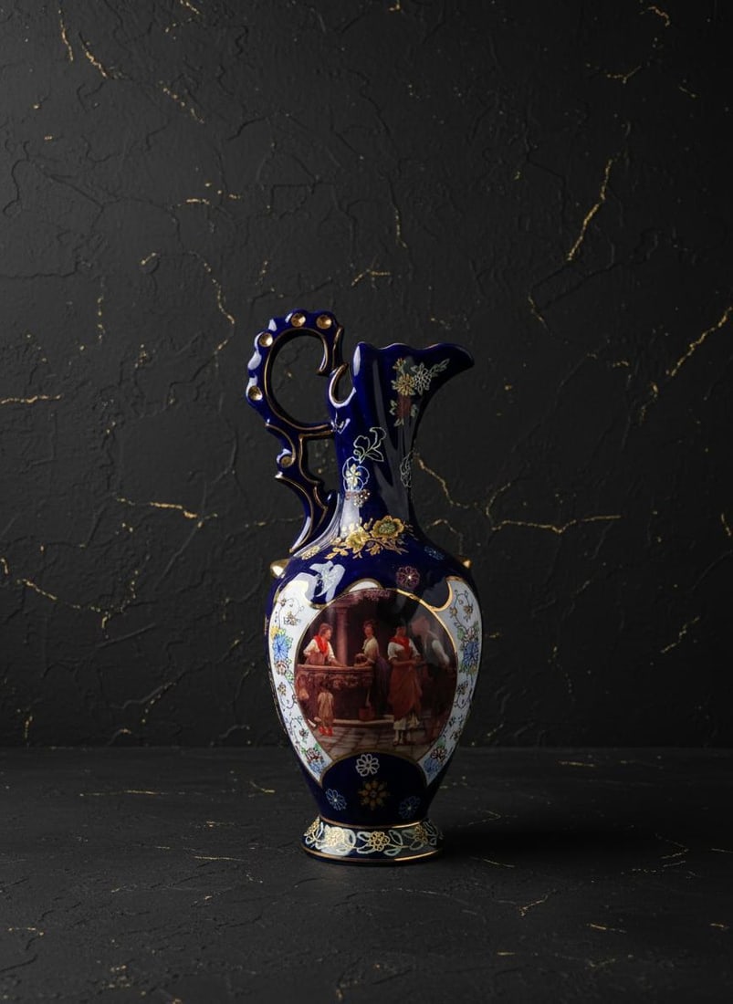 Cobalt Blue Limoges Porcelain Pitcher Vase with Gold Accents, A Very Nice Vintage Piece: Title:Cobalt Blue Limoges Porcelain Pitcher Vase with Gold Accents, A Very Nice Vintage Piece Description:This listing is for a vintage Limoges porcelain pitcher, which can also be used as a vase. It