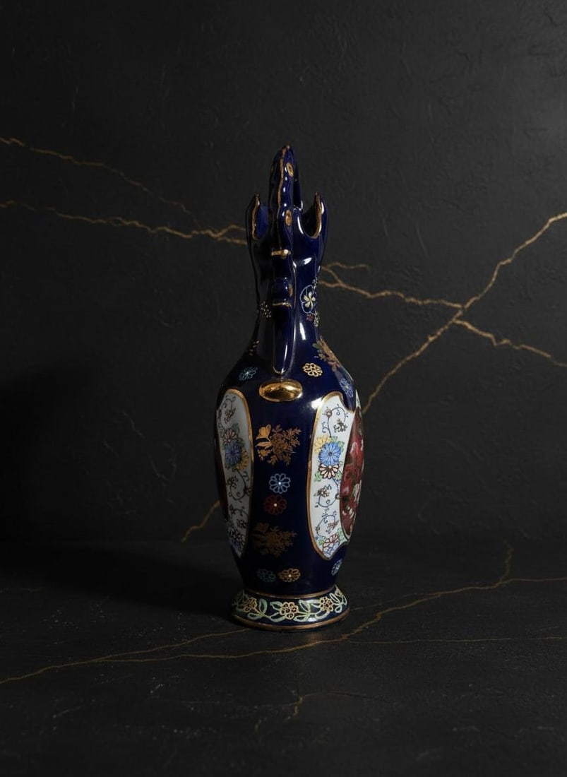 Cobalt Blue Limoges Porcelain Pitcher Vase with Gold Accents, A Very Nice Vintage Piece - 4