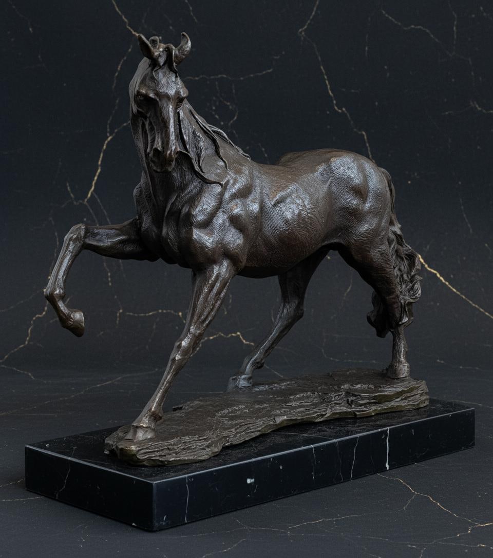 Milo Signed Bronze Sculpture, Galloping Arabian Horse Modern Art on Marble Base - 2