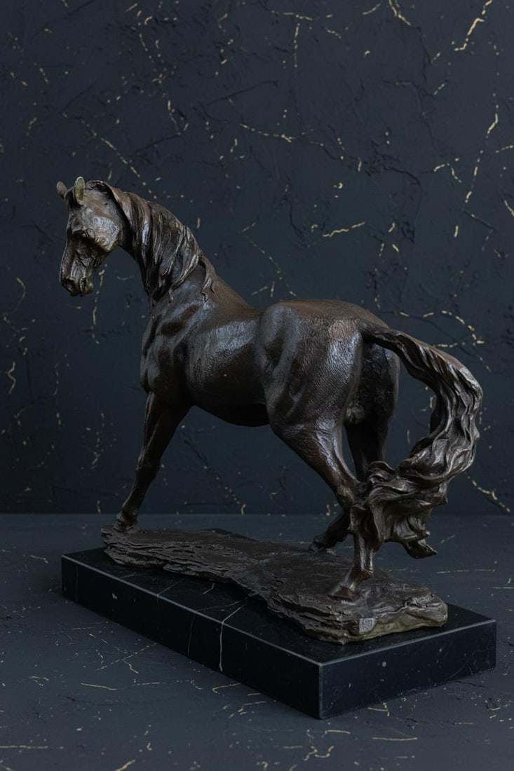 Milo Signed Bronze Sculpture, Galloping Arabian Horse Modern Art on Marble Base - 5