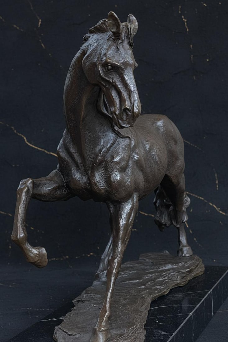 Milo Signed Bronze Sculpture, Galloping Arabian Horse Modern Art on Marble Base - 6