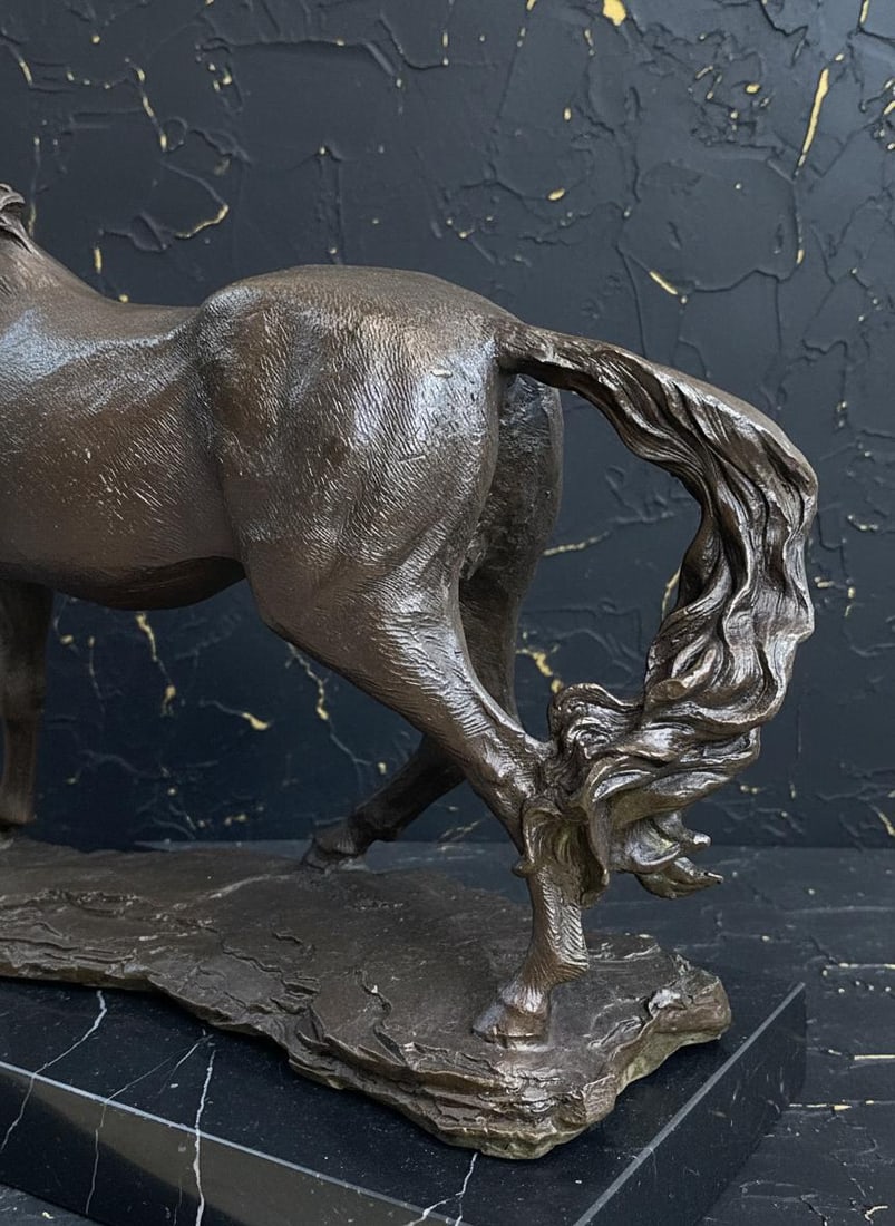 Milo Signed Bronze Sculpture, Galloping Arabian Horse Modern Art on Marble Base - 7