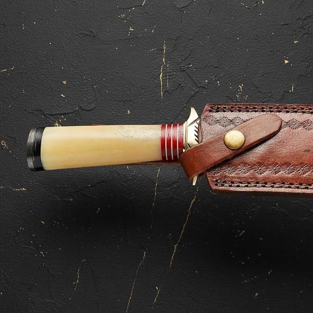 13" Hand Forged Damascus Steel Dagger Knife with Bone Handle and Brass Bolster - 4