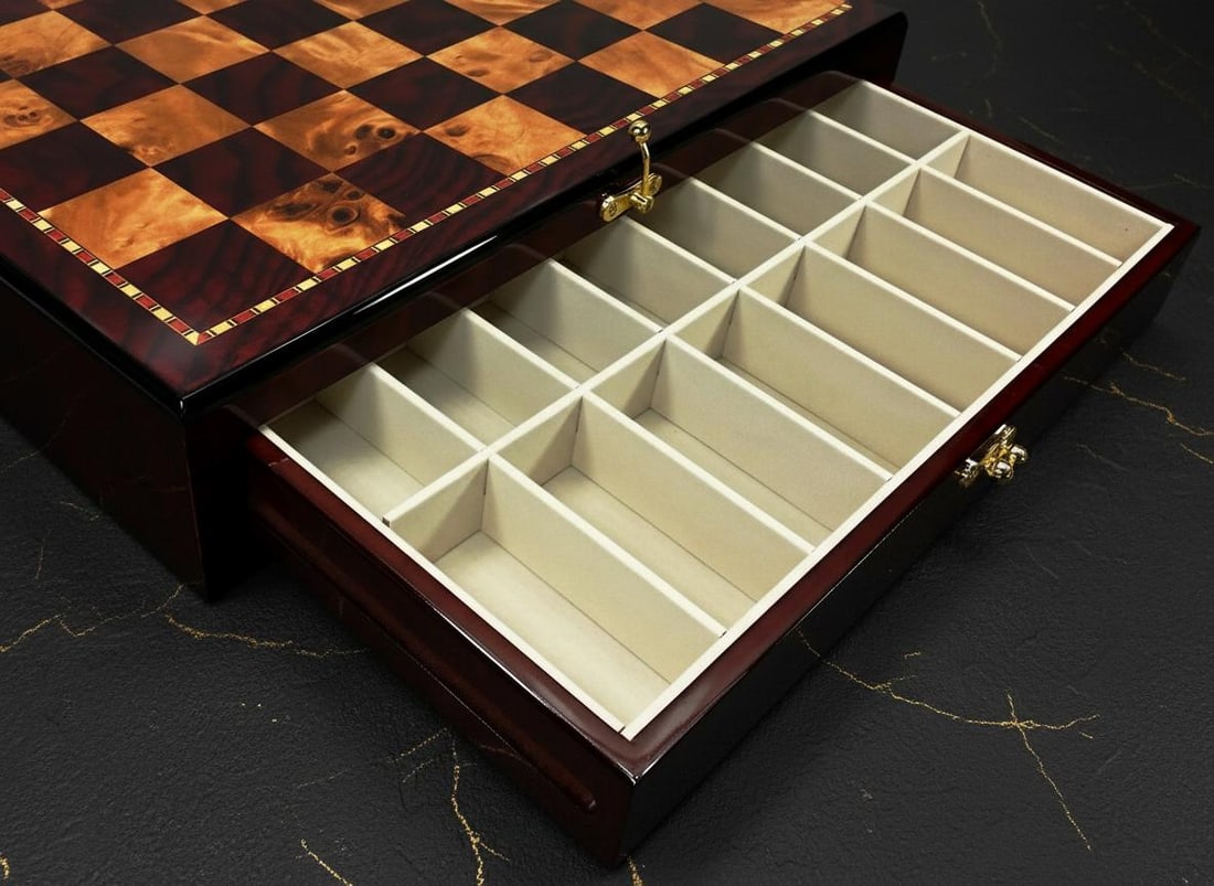 Hand Painted Samurai Warrior Chess Set Solid Resin Pieces with Gloss Cherry Storage Board - 2