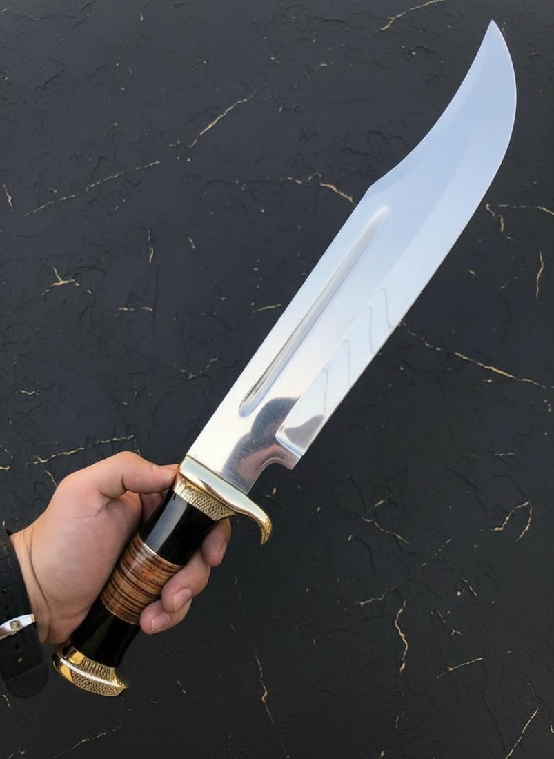 Large Hand Forged Damascus Bowie Knife 18in Crocodile Dundee Style Bull Horn Handle - 2