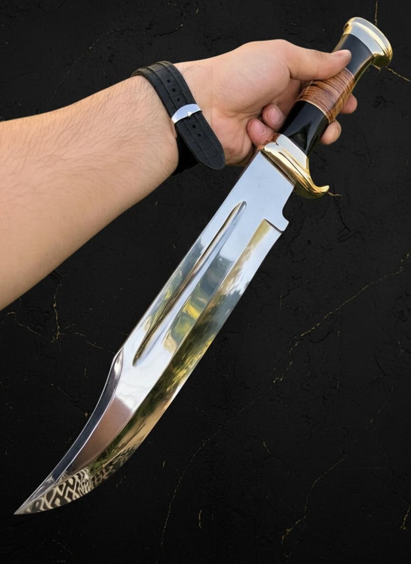 Large Hand Forged Damascus Bowie Knife 18in Crocodile Dundee Style Bull Horn Handle - 3