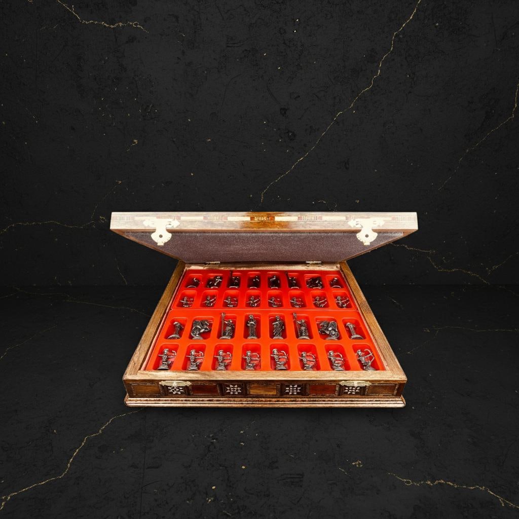 Handmade Greek Mythology Chess Set Metal Olympus Gods & Inlaid Rosewood Storage Board - 5