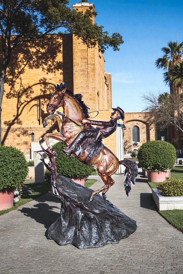 Life Size Bronze Cowboy on Rearing Horse Western Statue 60" x 37" x 81"H - 2