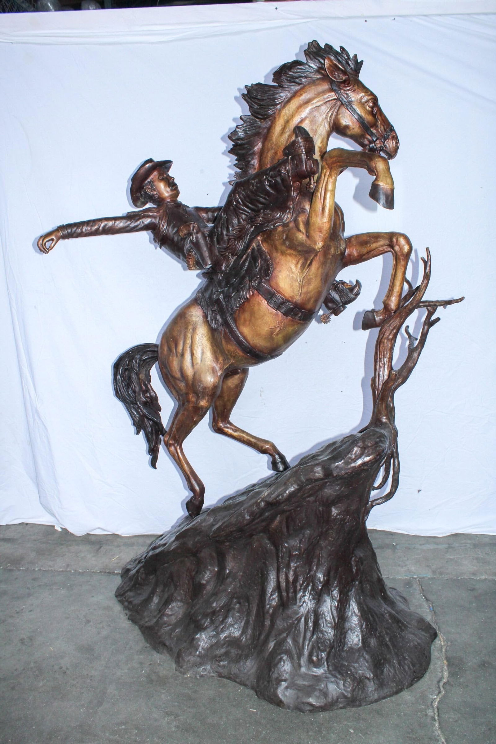 Life Size Bronze Cowboy on Rearing Horse Western Statue 60" x 37" x 81"H - 6
