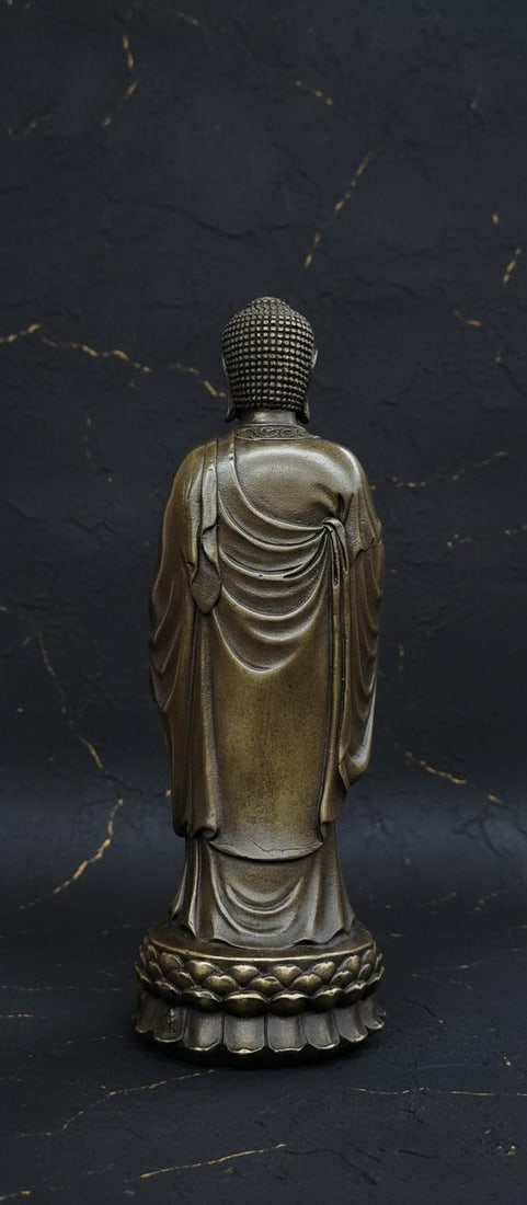 10" Standing Tibetan Buddha on Lotus Flower Bronze Statue Chinese Art Sculpture - 5