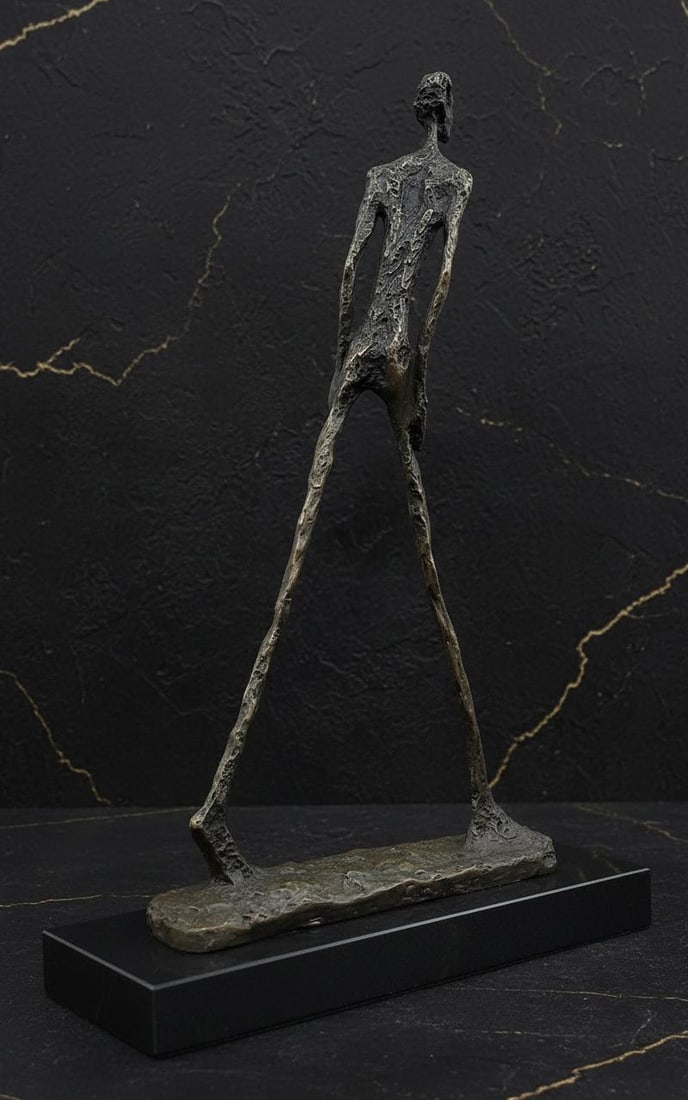 Abstract Bronze Statue of a Walking Man on a Solid Marble Base Figurine - 3