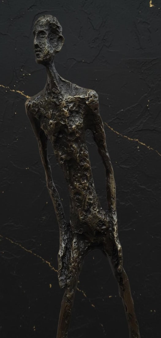 Abstract Bronze Statue of a Walking Man on a Solid Marble Base Figurine - 5