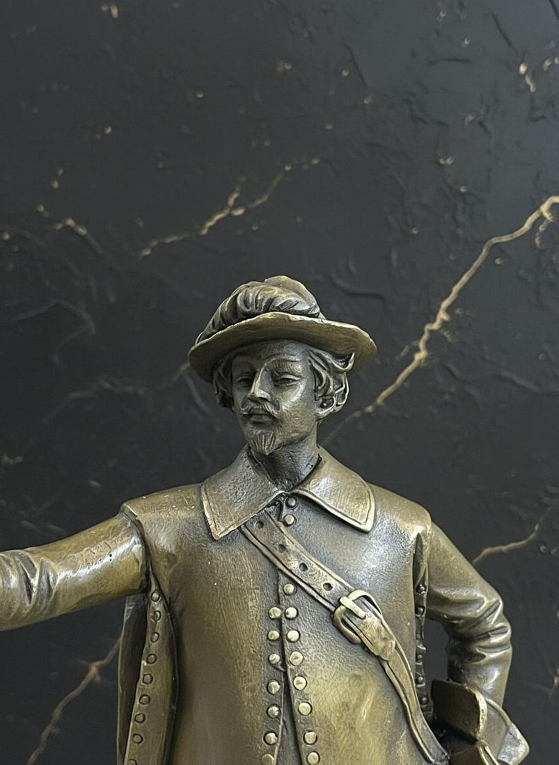 French Cavalry Soldier Toasting Cup Bronze Sculpture Signed Guillot on Marble Base - 6