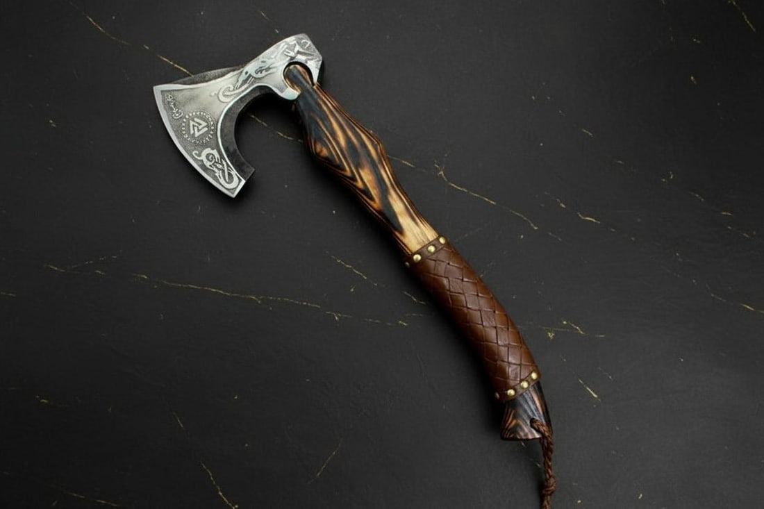 Hand Forged Carbon Steel Viking Tomahawk 13" Throwing Axe with Ash Wood Handle: Title:Hand Forged Carbon Steel Viking Tomahawk 13" Throwing Axe with Ash Wood HandleDescription:Discover this masterfully crafted, hand-forged Viking style axe, designed for both display and