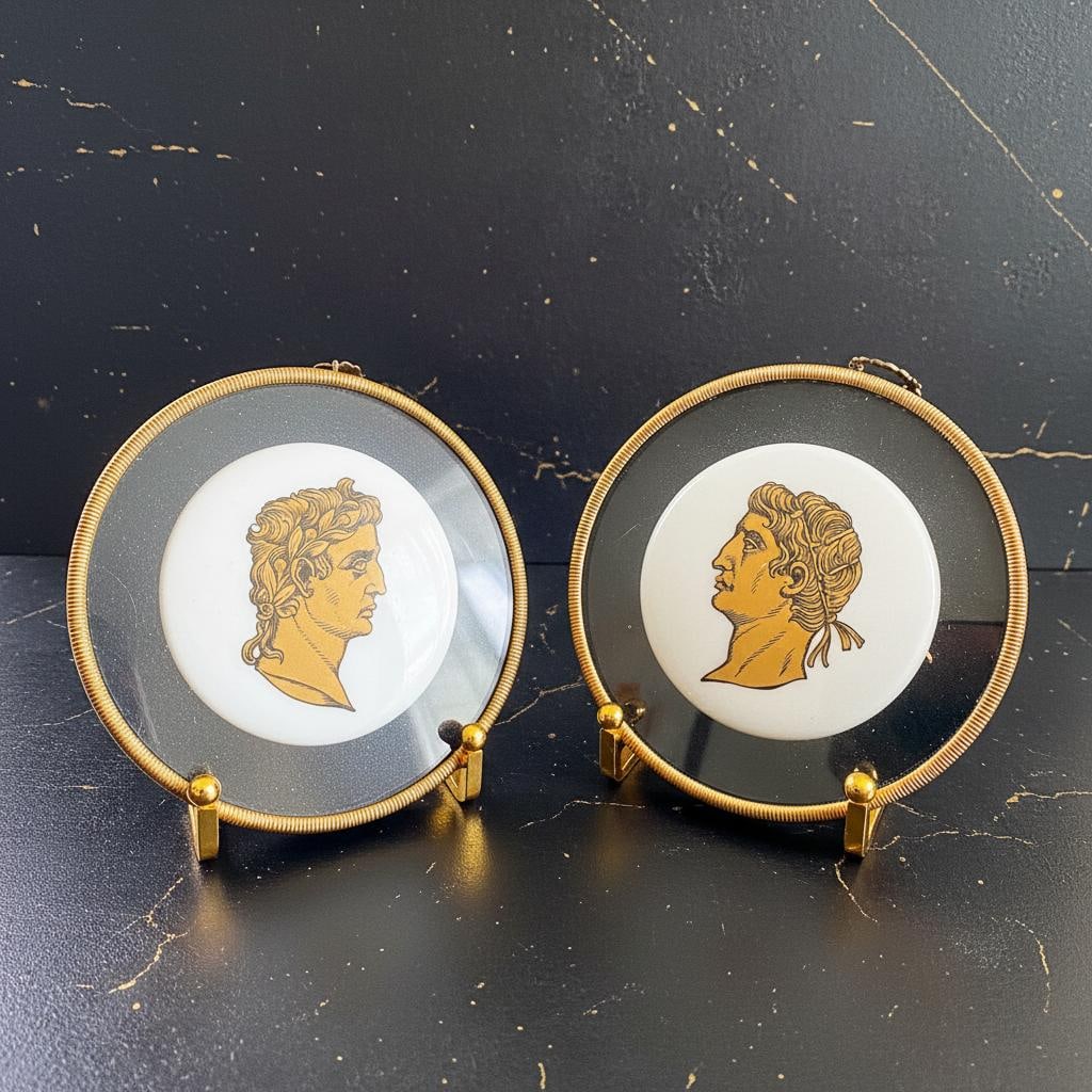 Pair of Vintage 1950s Roman Wall Plaques Julius Caesar Motif Mid-Century Decor: Title:Pair of Vintage 1950s Roman Wall Plaques Julius Caesar Motif Mid-Century DecorDescription:This listing is for a fantastic set of two true vintage wall plaques from the 1950s. These mid-century