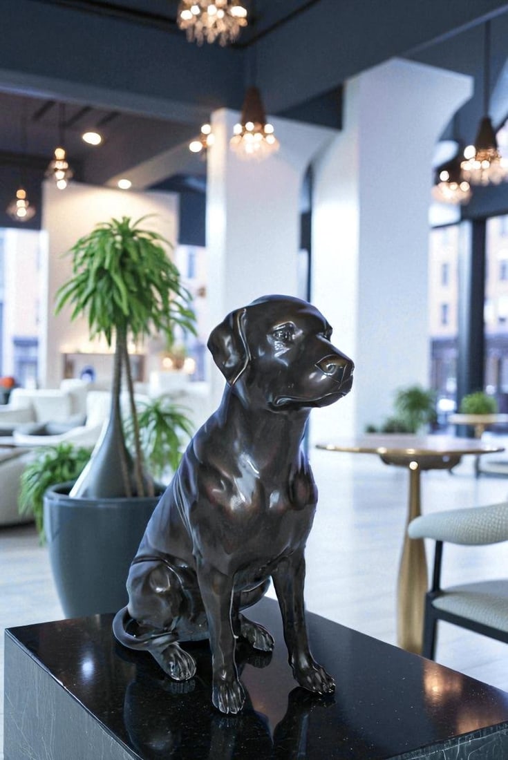 Large Bronze Chocolate Labrador Dog Statue Sitting Pose 22" x 12" x 27"H - 2