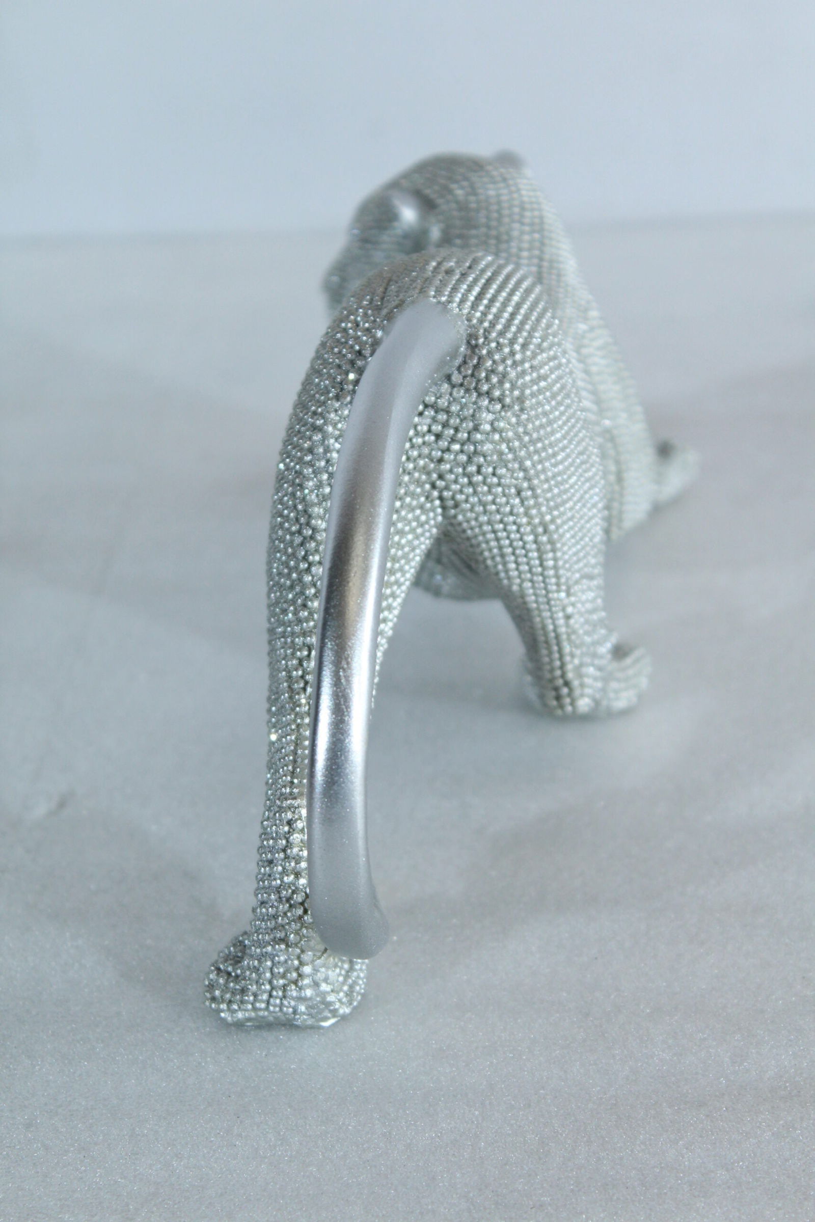Silver Stretching Panther Resin Statue with Beaded Texture - Modern Animal Decor - 15" x 4" x 6"H - 7