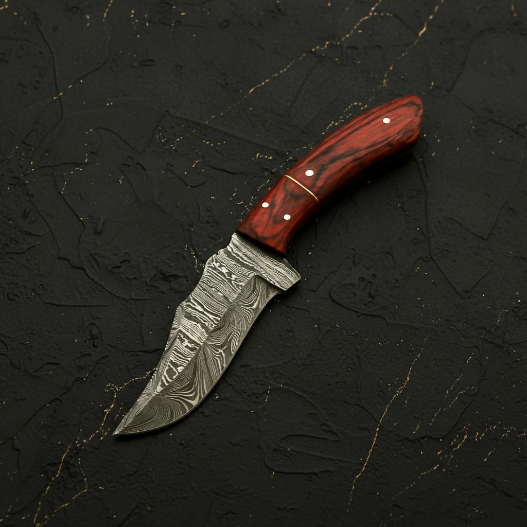 Hand Forged Damascus Steel Hunting Knife with Rosewood Handle, 8" Fixed Blade - 3