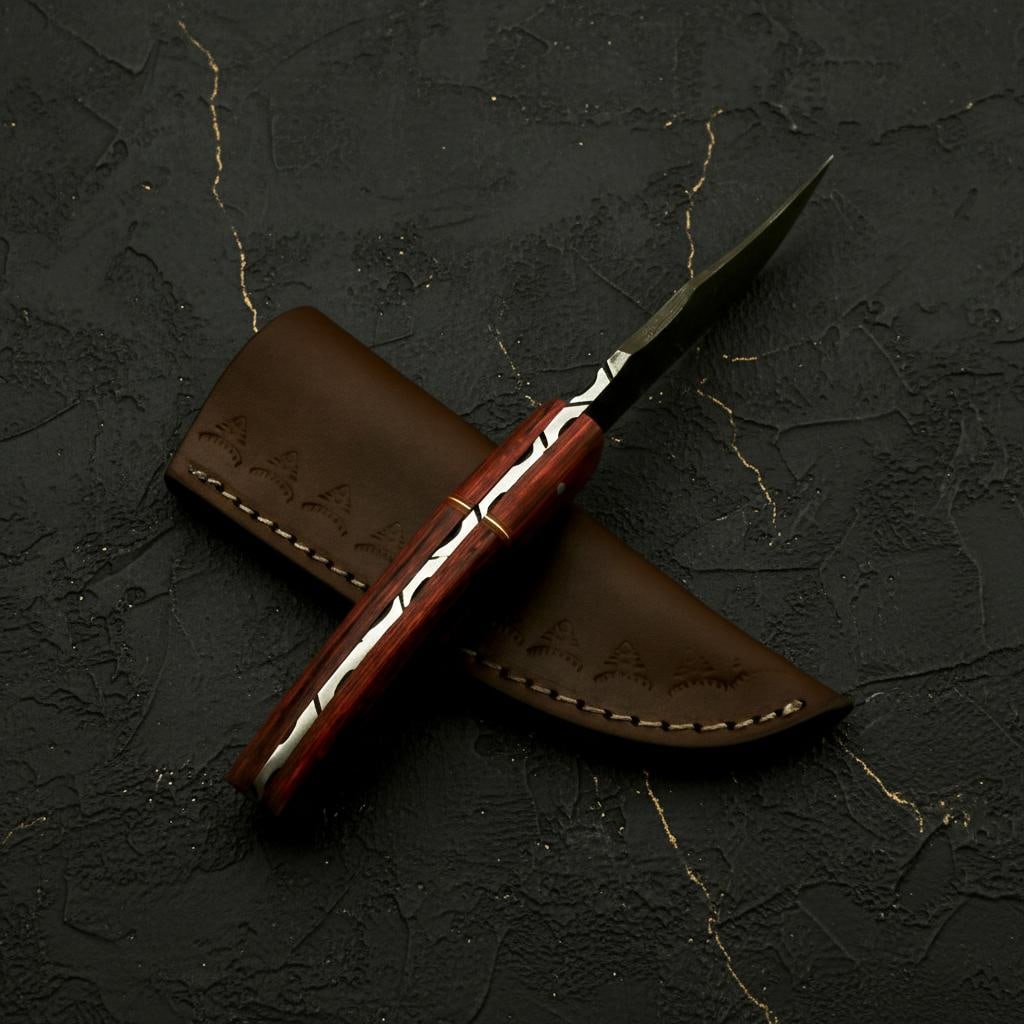 Hand Forged Damascus Steel Hunting Knife with Rosewood Handle, 8" Fixed Blade - 5